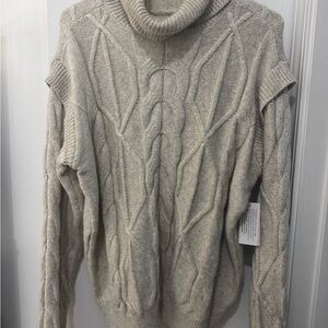 Women's Cable Knit Turtleneck Sweater - Beige